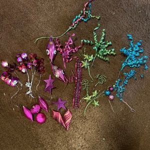 Christmas Neon Hot Pink, Green, Aqua Decor Picks & Ornament Lot mixed pieces